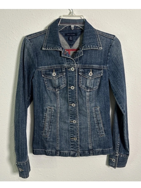 Tommy Hilfiger Jackets & Blazers - Tommy Hilfiger Women's XS Jacket Blue Denim Fitted Buttons Pockets Logo Stitched